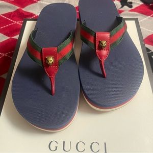 Gucci Men's Blue Flip Flop GRG Web Platform Sandal